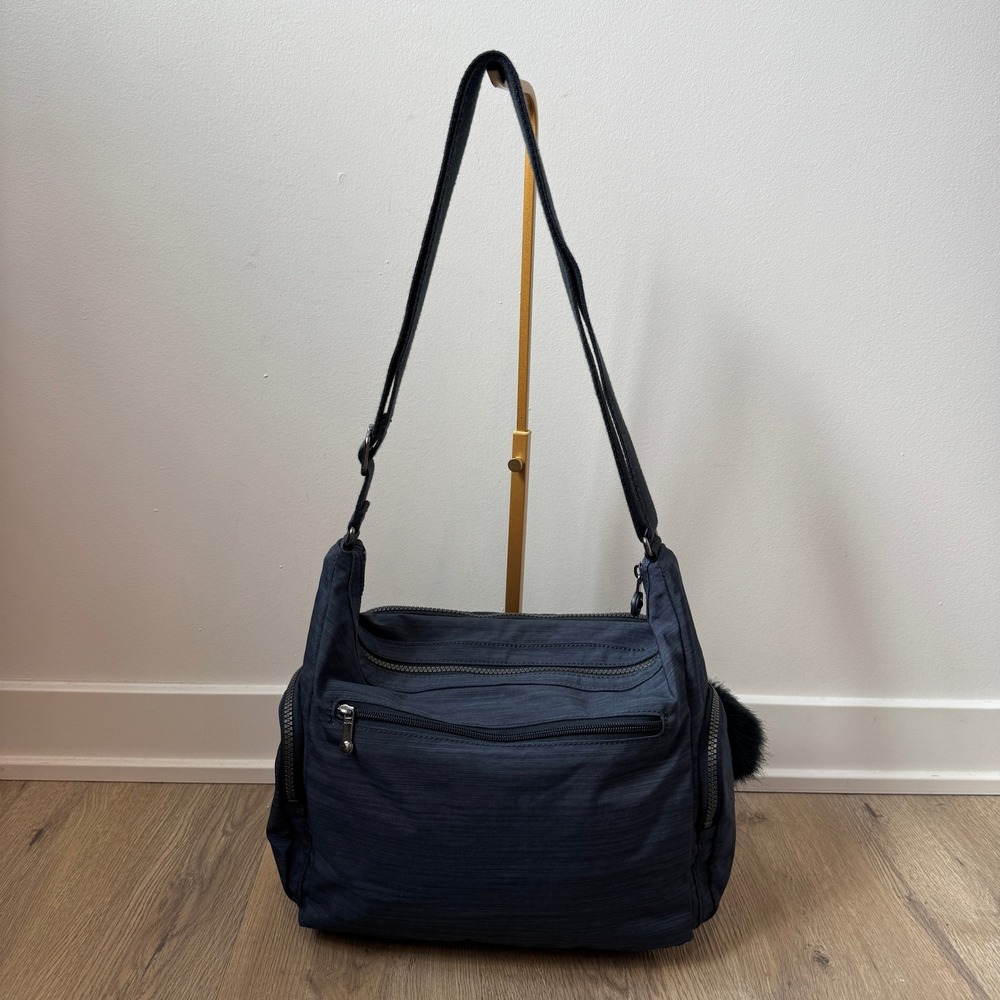 Kipling Gabbie Medium Crossbody Bag Navy Blue Heathered Nylon Multi-Pocket EUC - Picture 6 of 9